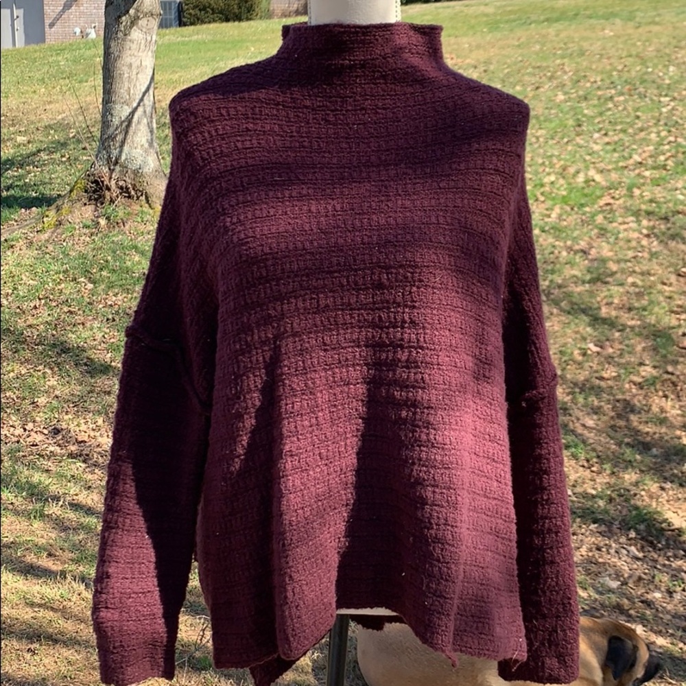 Deep purple zipper back loose fit sweater